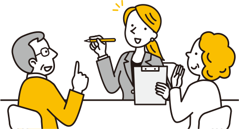 スタッフがお客様に資料を案内しているイラスト